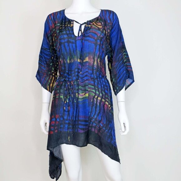 Johnny Was Wiggie Long Easy Tie-Neck Tunic Top Cupra Rayon Women's Small - Picture 2 of 6